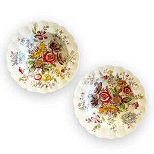 Johnson Bros England Sheraton Shallow Floral Porcelain Bowls Hand Painted Set‎ 2